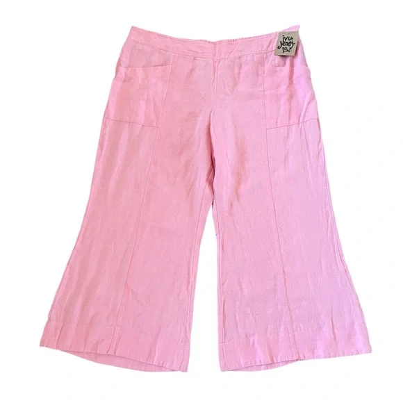 Ivy Jane Pink 100% Linen High Waisted Wide Leg Crop Pants - Size XL - Picture 2 of 10